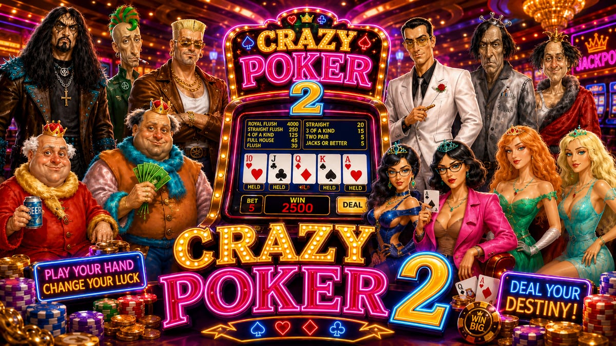 Video poker machine with cards, jackpot and gold coins - poker slot online